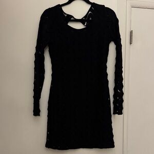 Free People Chic Black Textured Long Sleeve Dress